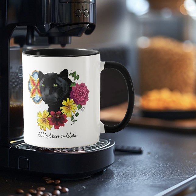 Black Jaguar Porträtt Flowers Mugg (Skapare uppladdad)