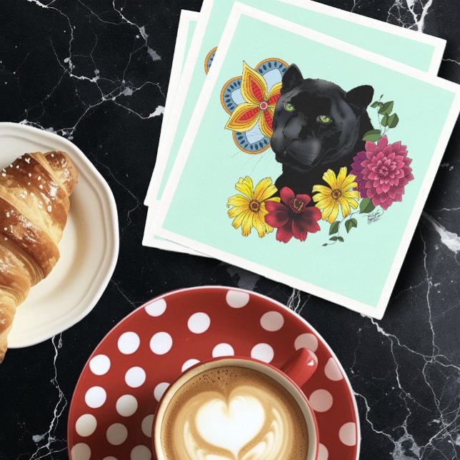 Black Jaguar Porträtt Flowers Pappersservett (Skapare uppladdad)