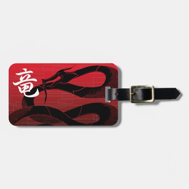 Black Japansk Dragon Red Background Bagagebricka (Horisontell Framsida)