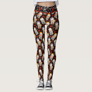 Black Japansk Maneki Neko Cat Wave Cat Leggings