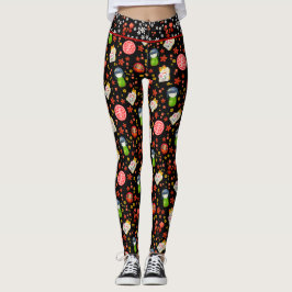 Black Japanska Maneki Neko Cat och Geisha Leggings