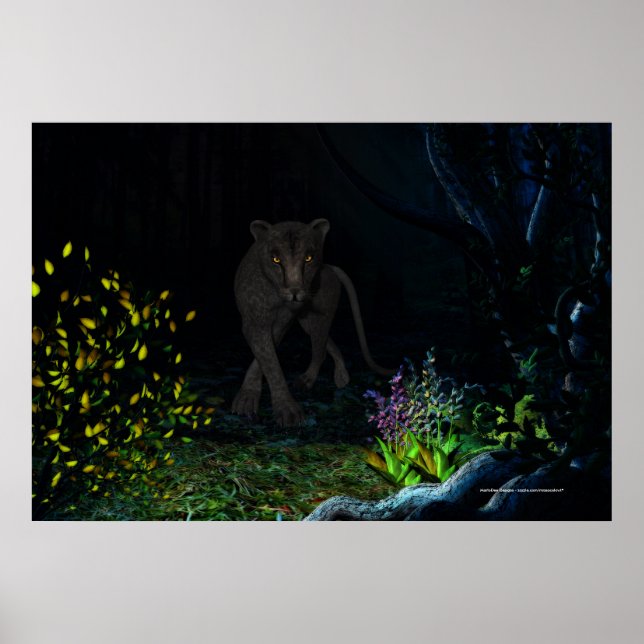 Black Jaquar i Skogen Print Poster (Framsidan)