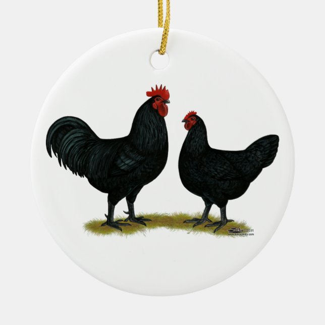 Black Java Chickens Julgransprydnad Keramik (Framsidan)