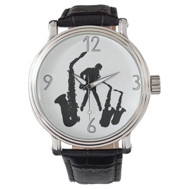 Black Jazz Sax Jazzman 2 Modern Numbers Watch 5 Armbandsur (Framsida)