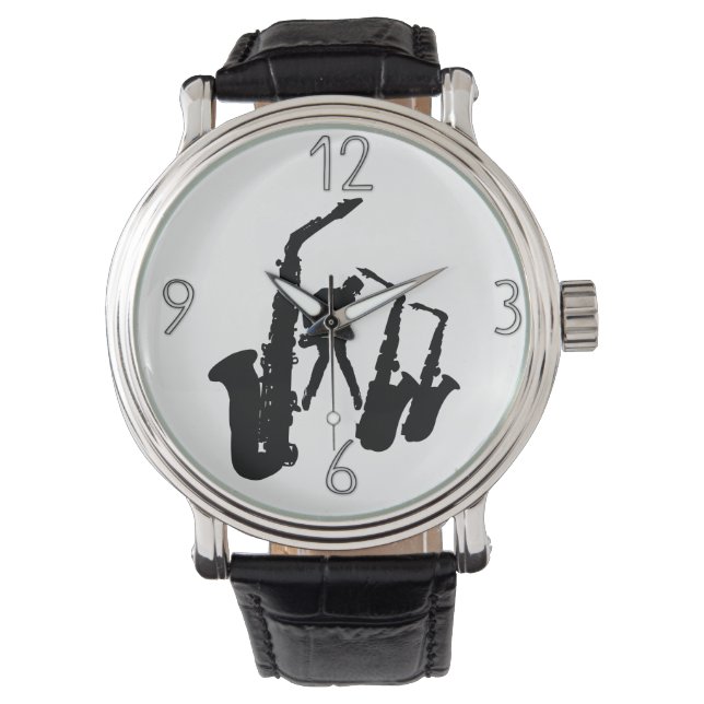 Black Jazz Sax Jazzman Modern Numbers Watch Armbandsur (Framsida)
