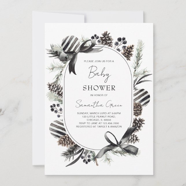 Black jul Baby Shower Inbjudningar (Framsida)