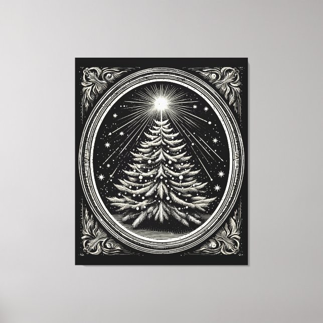 Black Julgran Vintage Canvastryck (Framsida)