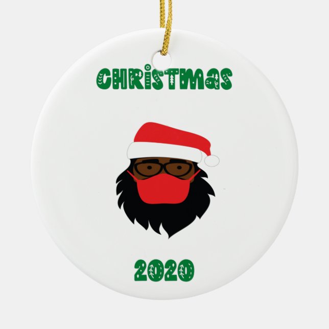 (Black) Jultomten i Mask Funny jul 2020 Julgransprydnad Keramik (Framsidan)