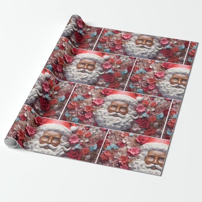 Black Jultomten Melanin jul 3D St Nick Presentpapper (Utrullad)