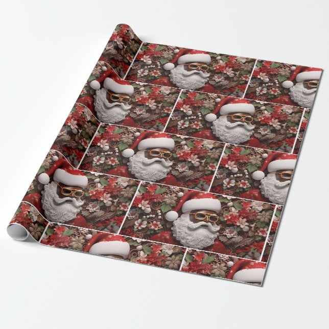Black Jultomten Melanin jul 3D St Nick Presentpapper (Utrullad)
