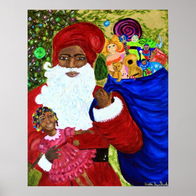 Black Jultomten Poster - Gåvor - Art - Afro (Framsidan)