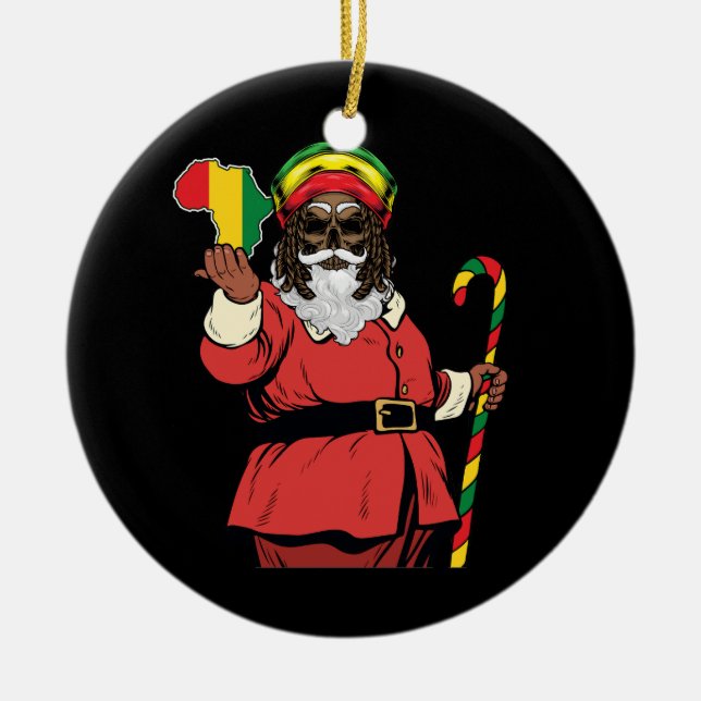 Black Jultomten Rasta Hat jul Rastafarian Julgransprydnad Keramik (Framsidan)