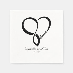 Black Kärlek Heart Bröllopsfest Papper Napkins Set Pappersservett