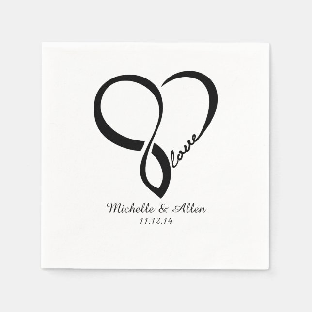 Black Kärlek Heart Bröllopsfest Papper Napkins Set Pappersservett (Framsidan)