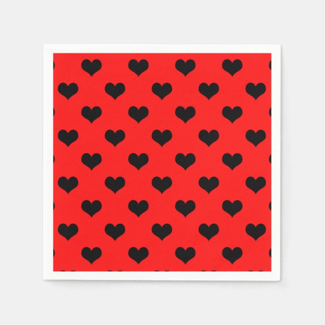 Black Kärlek Heart på Red Background Pappersservett (Framsidan)