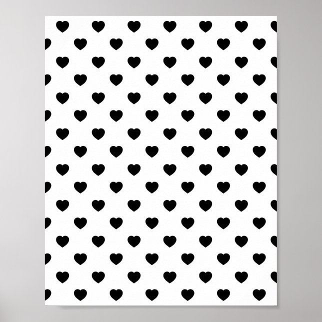 Black Kärlek Hearts White Background Poster (Framsidan)