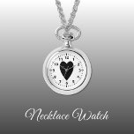 Black kärlek hjärta Necklace Watch Armbandsur<br><div class="desc">Necklace Watch-gåva. Med ett svart kärlek-hjärta och klocknummer på vit bakgrund.</div>