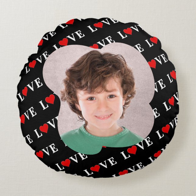 Black KÄRLEK Trendig Black and White Rund Kudde (Framsidan)