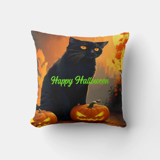 BLACK Katt Magick Halloween Katt Kudde (Framsida)
