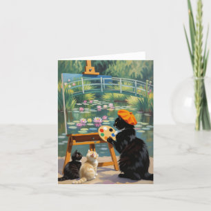 Black Kattunge Artist Painting Monet Vatten Lilies Tack Kort