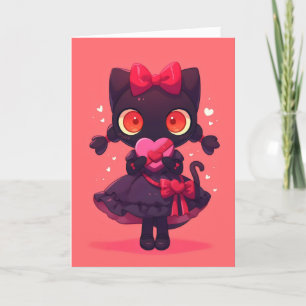 Black Kattunge Girl Anime Kärlek Helgkort