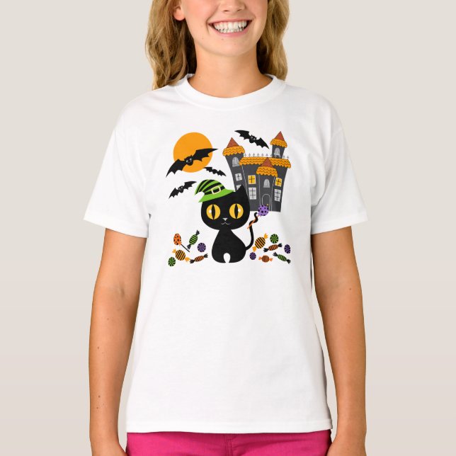Black Kattunge Halloween Girls T Shirts (Framsida)