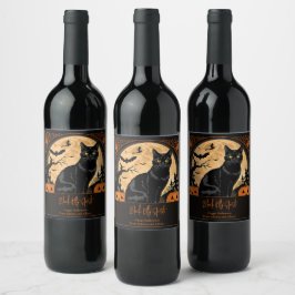 Black Kattunge Halloween Vinflaska Etikett