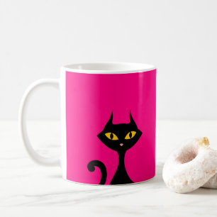 Black Kattunge med Rosa Background Kaffemugg