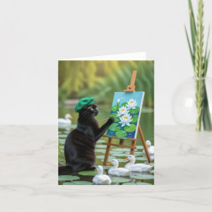 Black Kattunge Painting Vatten Lilies Tack Kort