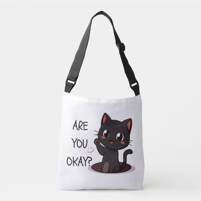 Black Kawaii Cat Tote Bag – Cute Kawaii Cat Lover  Axelväska (Framsida)
