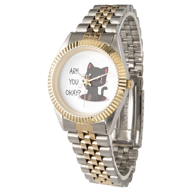 Black Kawaii Cat Wrist Watch Armbandsur (Vinklad)