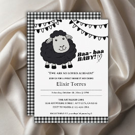 Black Kawaii Little Lamb Baby Shower Inbjudningar