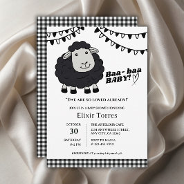 Black Kawaii Little Lamb Baby Shower Inbjudningar