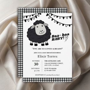 Black Kawaii Little Lamb Baby Shower Inbjudningar