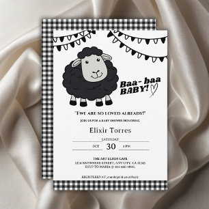 Black Kawaii Little Lamb Baby Shower Inbjudningar