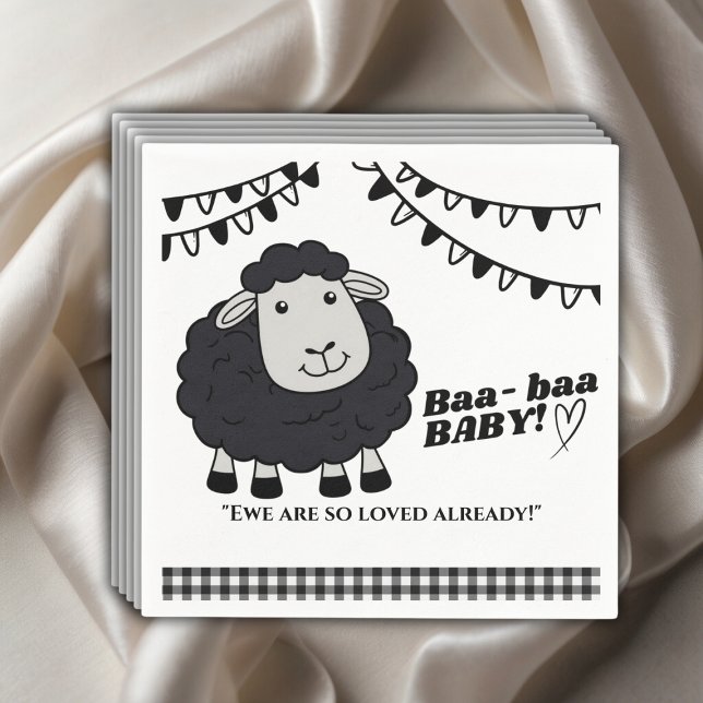 Black Kawaii Little Lamb Baby Shower Pappersservett (Skapare uppladdad)