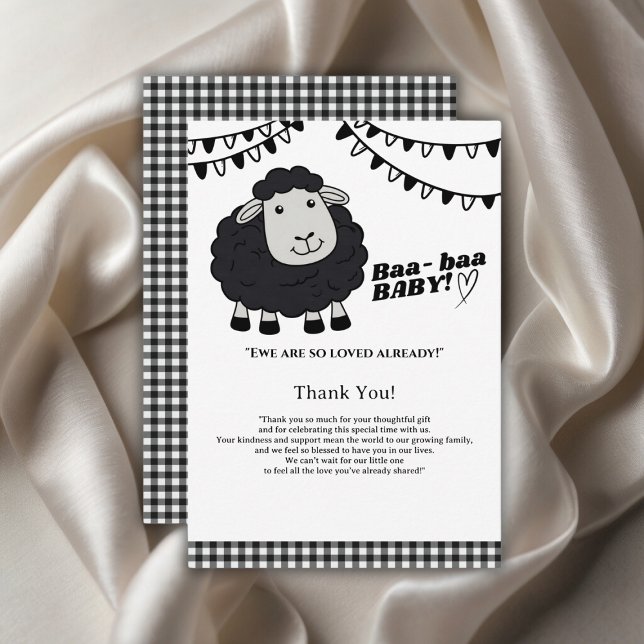 Black Kawaii Little Lamb Baby Shower Tack Kort (Skapare uppladdad)