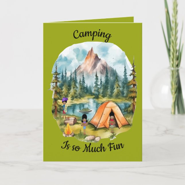 Black Kids Camping Miss You Card Tack Kort (Framsida)