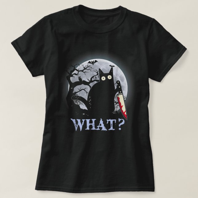 Black Killer Cat Costume Halloween med Knivar T-Sh T Shirt (Design framsida)