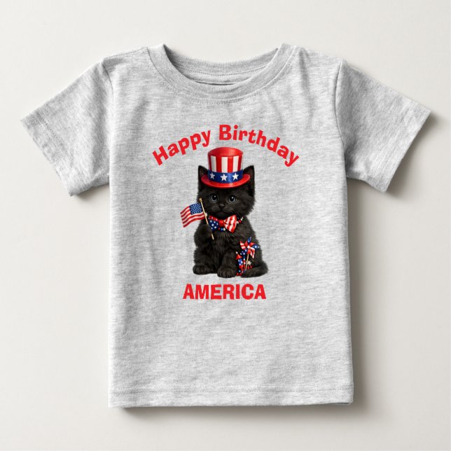 Black Kitten (1c) Patriotic Kid T-Shirt (Framsida)