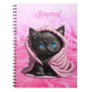 Black Kitten Blue Ögon Rosa Blanket bärbar dator Anteckningsbok
