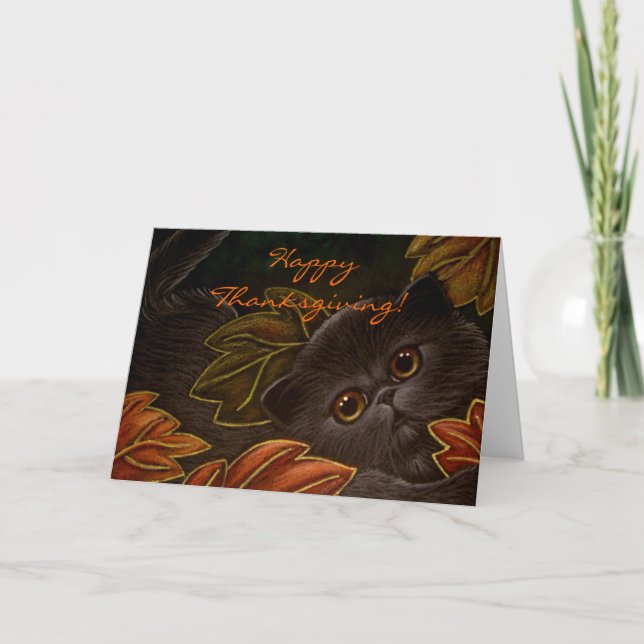 BLACK KITTEN CAT-THANKSGIVING HELGKORT (Framsida)