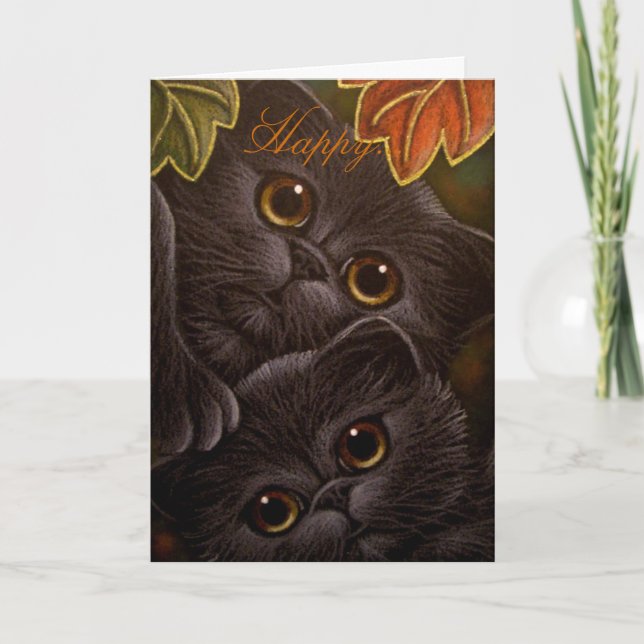 BLACK KITTEN CATS - THANKSGIVING Card Helgkort (Framsida)