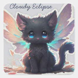 Black Kitten Fairy Fyrkantigt Klistermärke