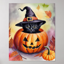 Black Kitten Halloween Pumpkin Witch Hat