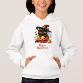 Black Kitten i en Halloween Pumpkin T Shirt