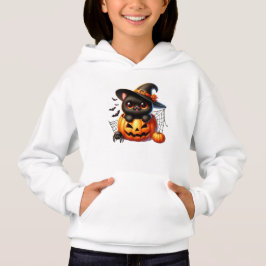 Black Kitten i en Halloween Pumpkin T Shirt
