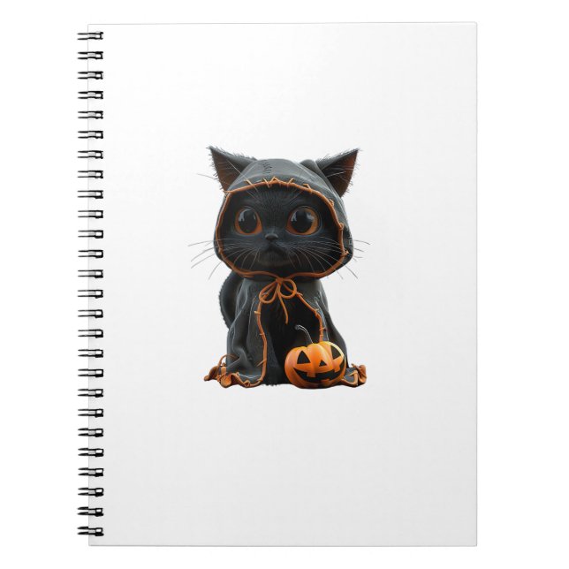 Black Kitten i Pumpkin Cape - Halloween Design Des Anteckningsbok (Framsidan)