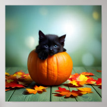 Black Kitten in a Pumpkin