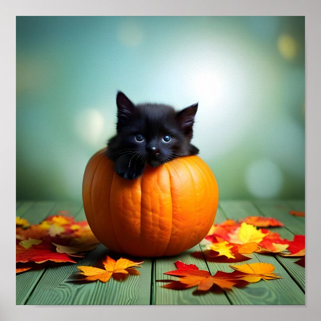 Black Kitten in a Pumpkin Poster (Framsidan)
